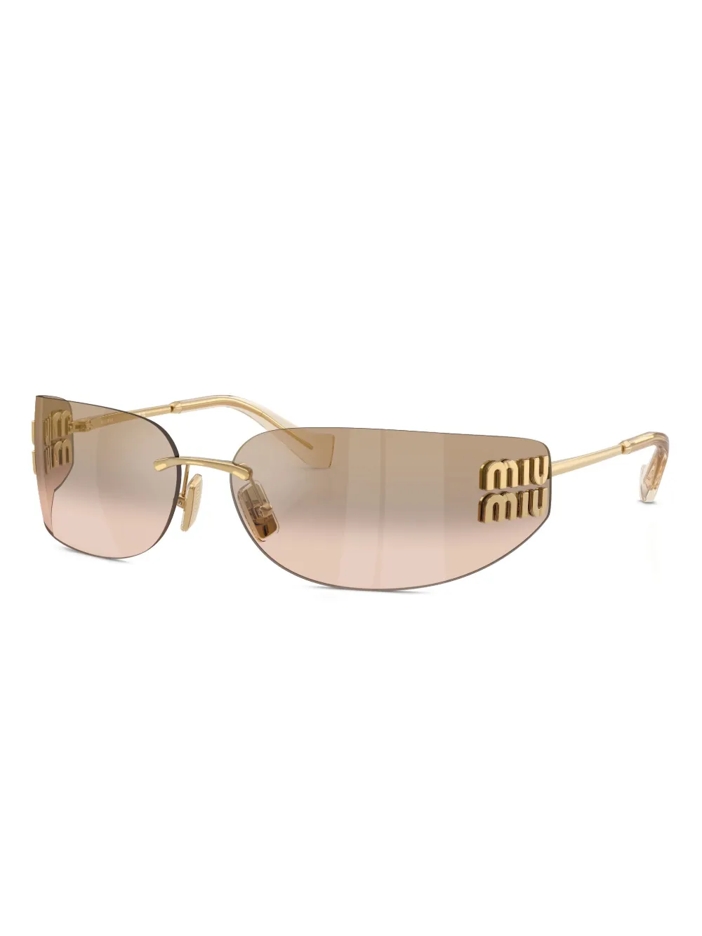 Miu Miu Eyewear logo-plaque Rimless Sunglasses | Gold | FARFETCH display picture 3