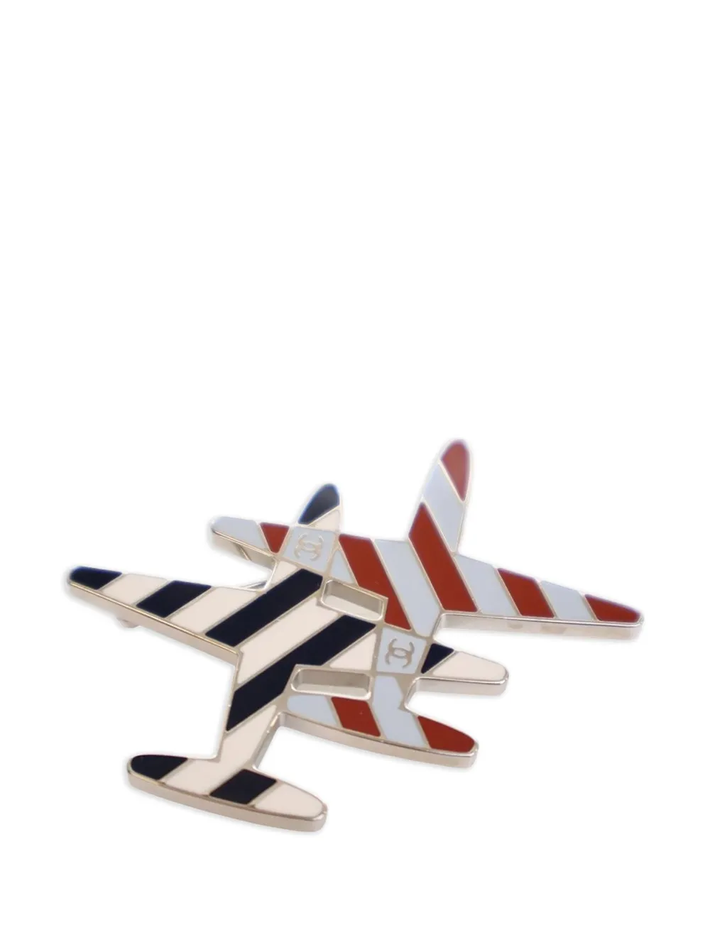 CHANEL Pre-Owned Spilla Airplane CC smaltata a righe 2016 - Bianco