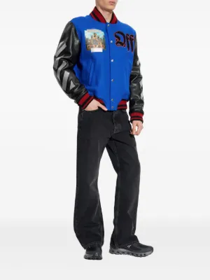 SAINT MXXXXXX x Denim Tears Leather Varsity Jacket | Blue | FARFETCH