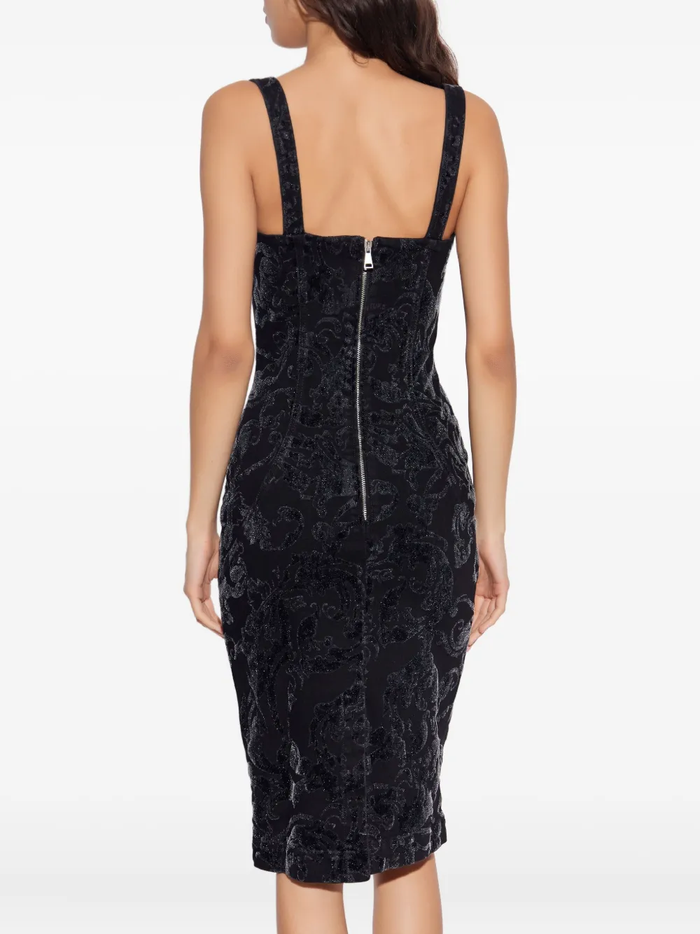 Versace Jeans Couture Midi-cocktailjurk met gesp en bloemenpatroon Zwart