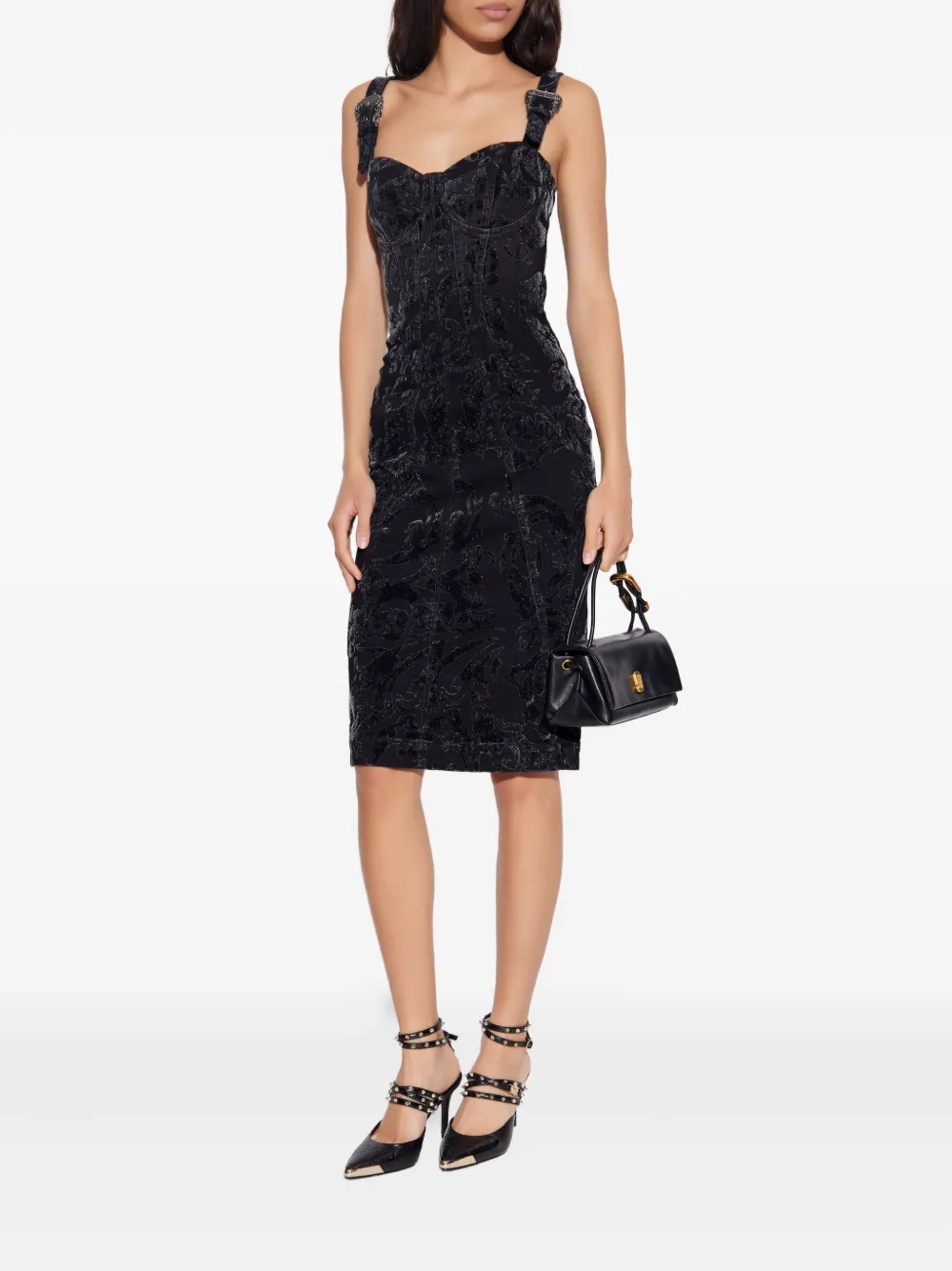 Versace Jeans Couture Midi-cocktailjurk met gesp en bloemenpatroon - Zwart