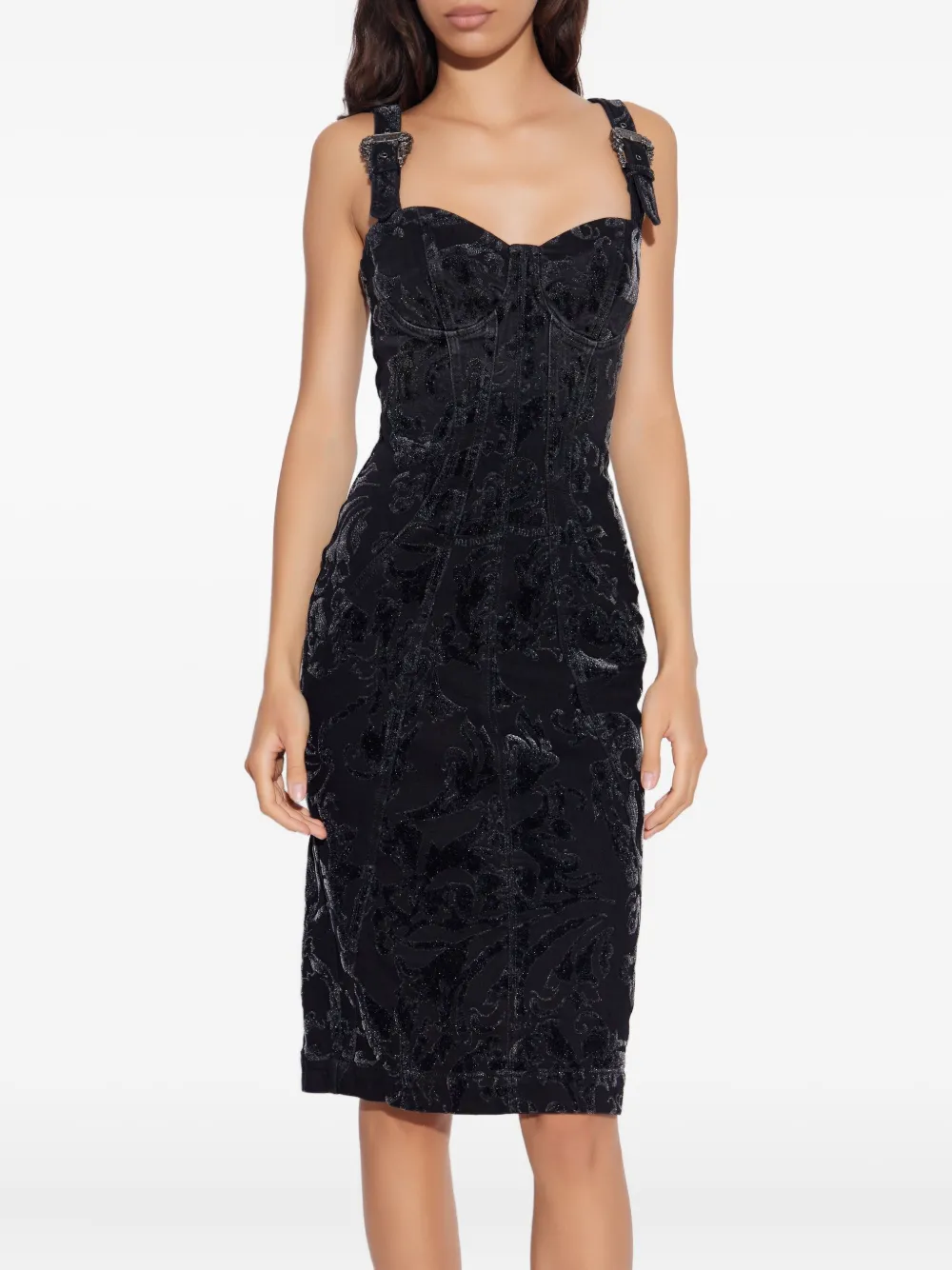 Versace Jeans Couture Midi-cocktailjurk met gesp en bloemenpatroon Zwart