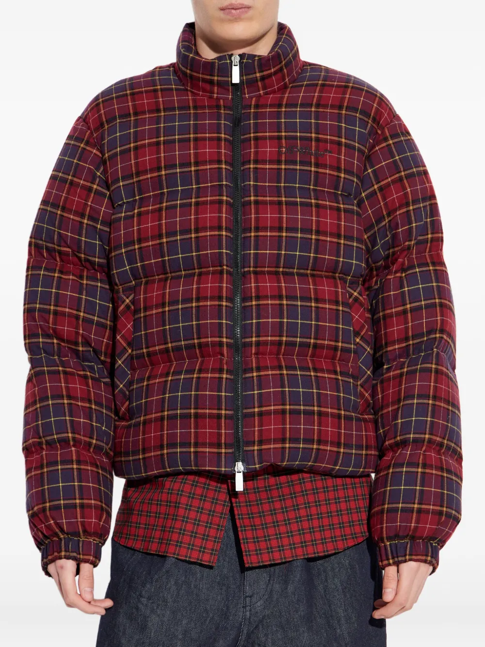 Off-White Geruit jack met rits Rood