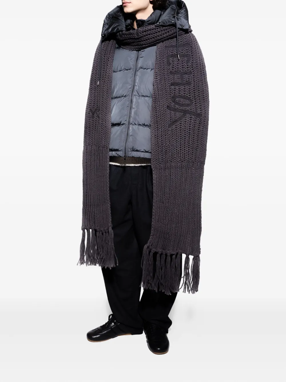 Y-3 Fringed Scarf In Gray