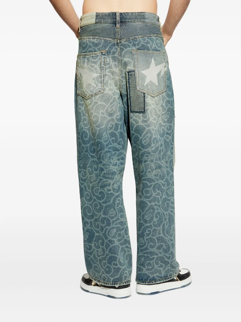 A Bathing Ape Abstract-pattern Patchwork Jeans In Blue