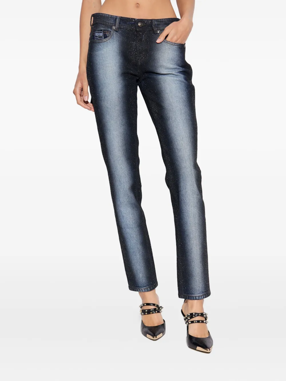 Versace Jeans Couture Denim straight jeans met glitters Blauw