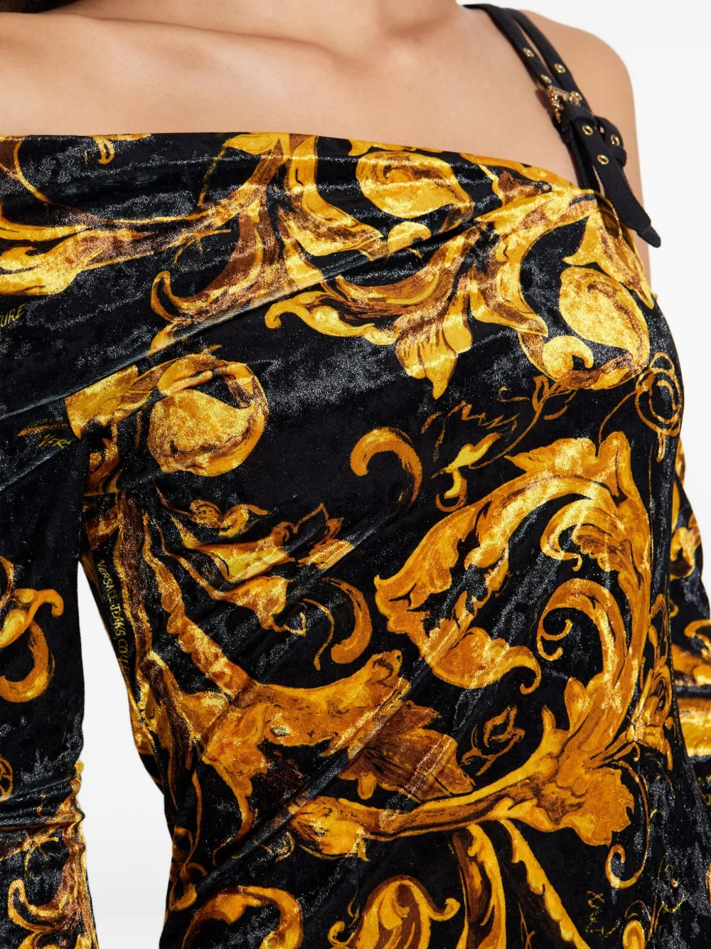 Versace Jeans Couture Off-shoulder midi-jurk met patroon Zwart