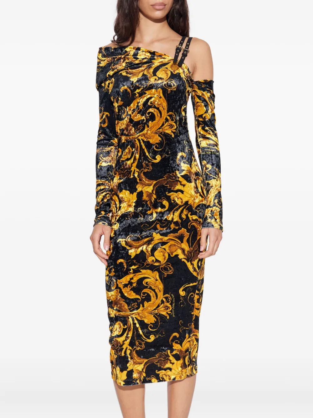Versace Jeans Couture Off-shoulder midi-jurk met patroon Zwart