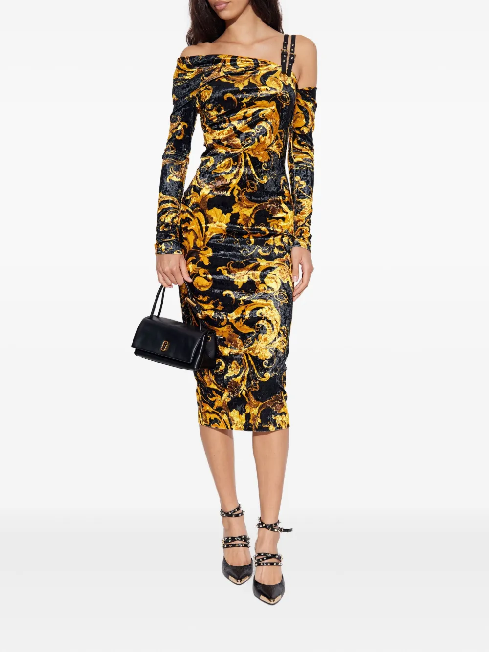 Versace Jeans Couture off-shoulder patterned midi party dress - Zwart