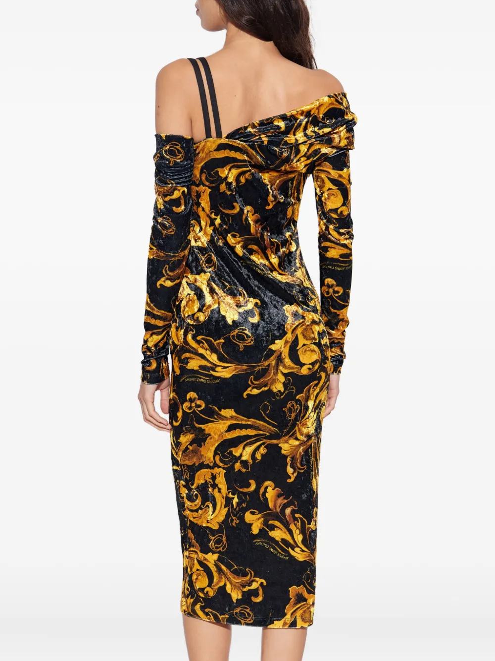Versace Jeans Couture Off-shoulder midi-jurk met patroon Zwart