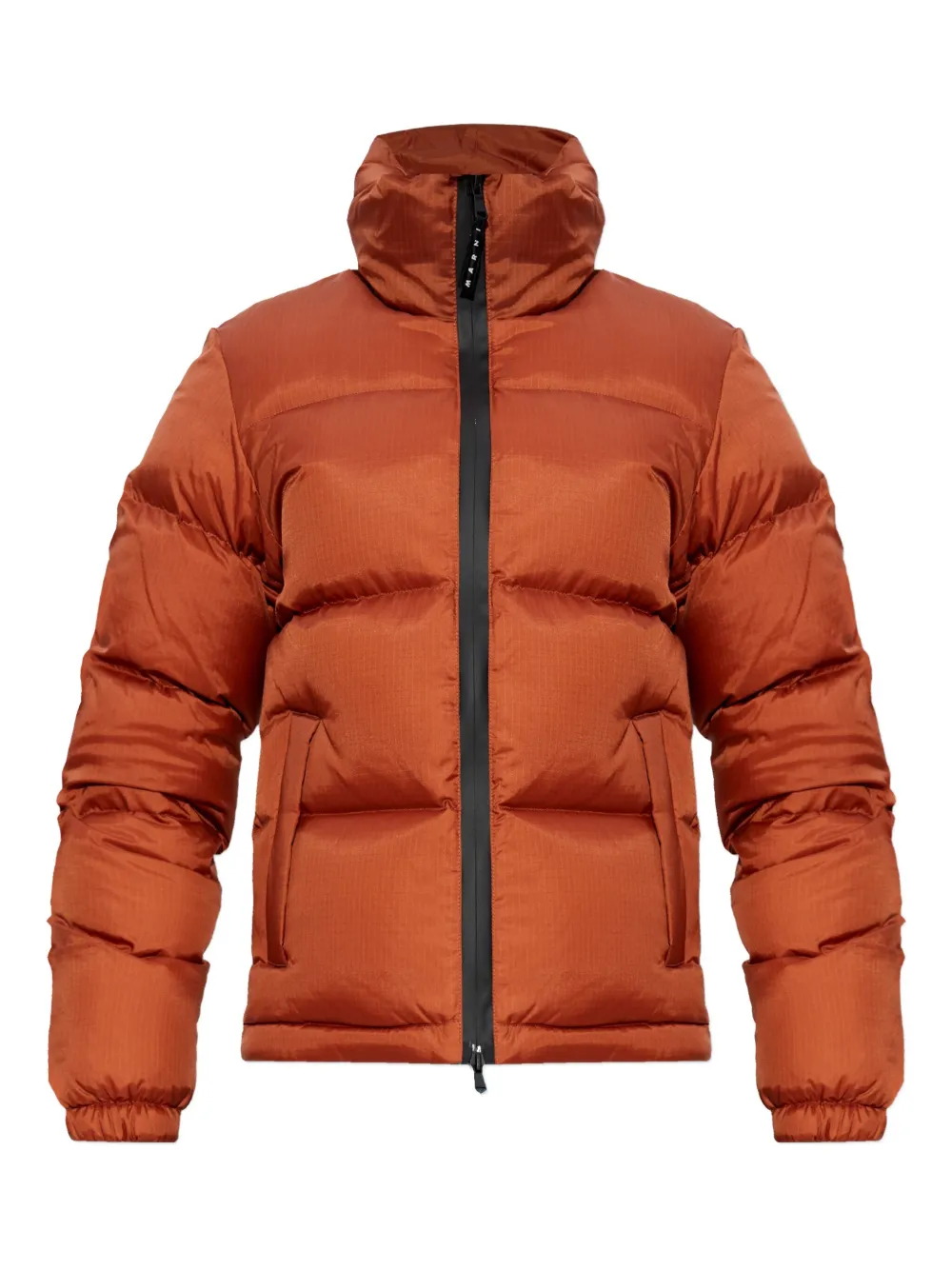 Marni Logo-embroidery Puffer Jacket In Brown