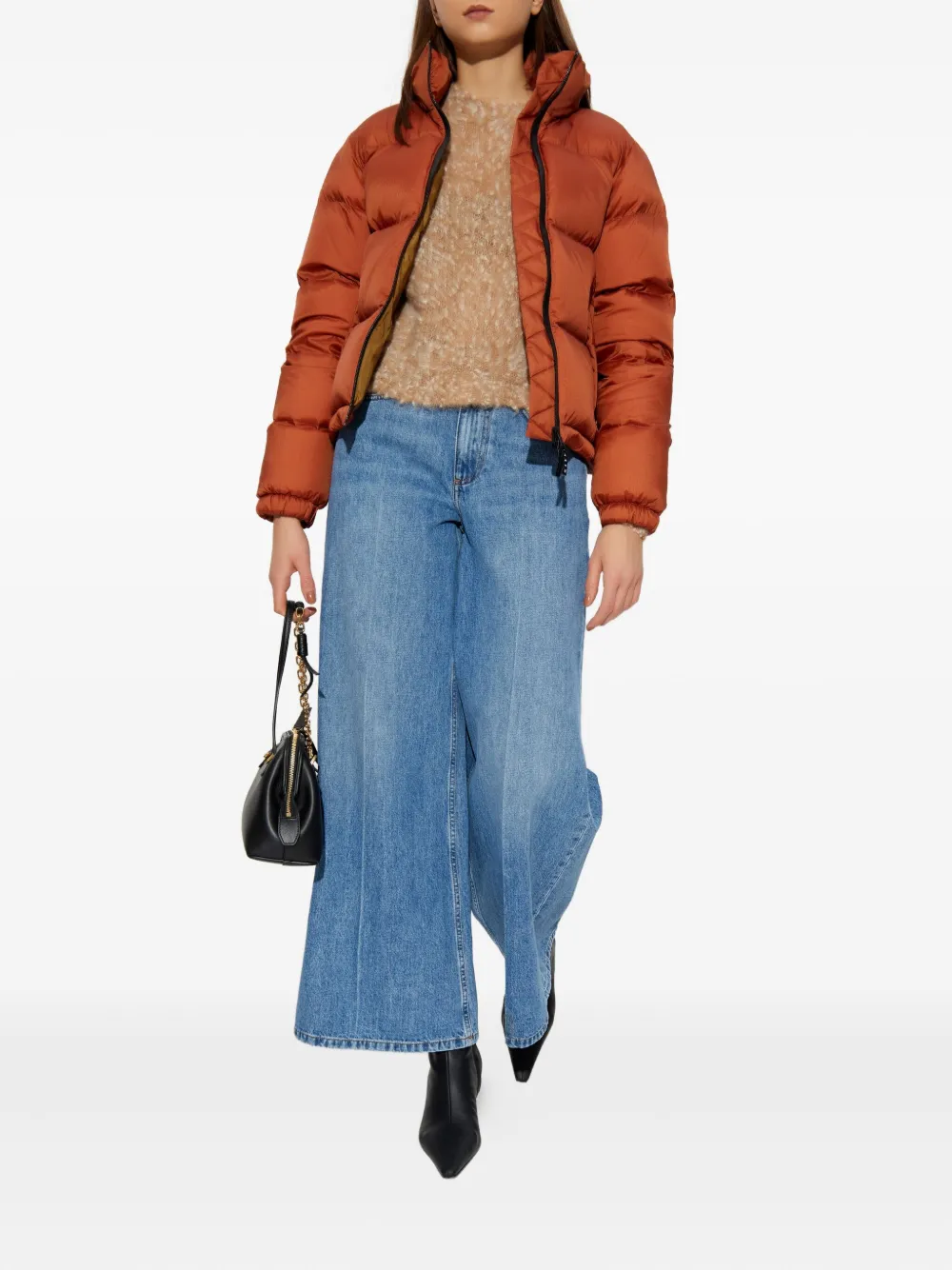 Marni Logo-embroidery Puffer Jacket In Brown