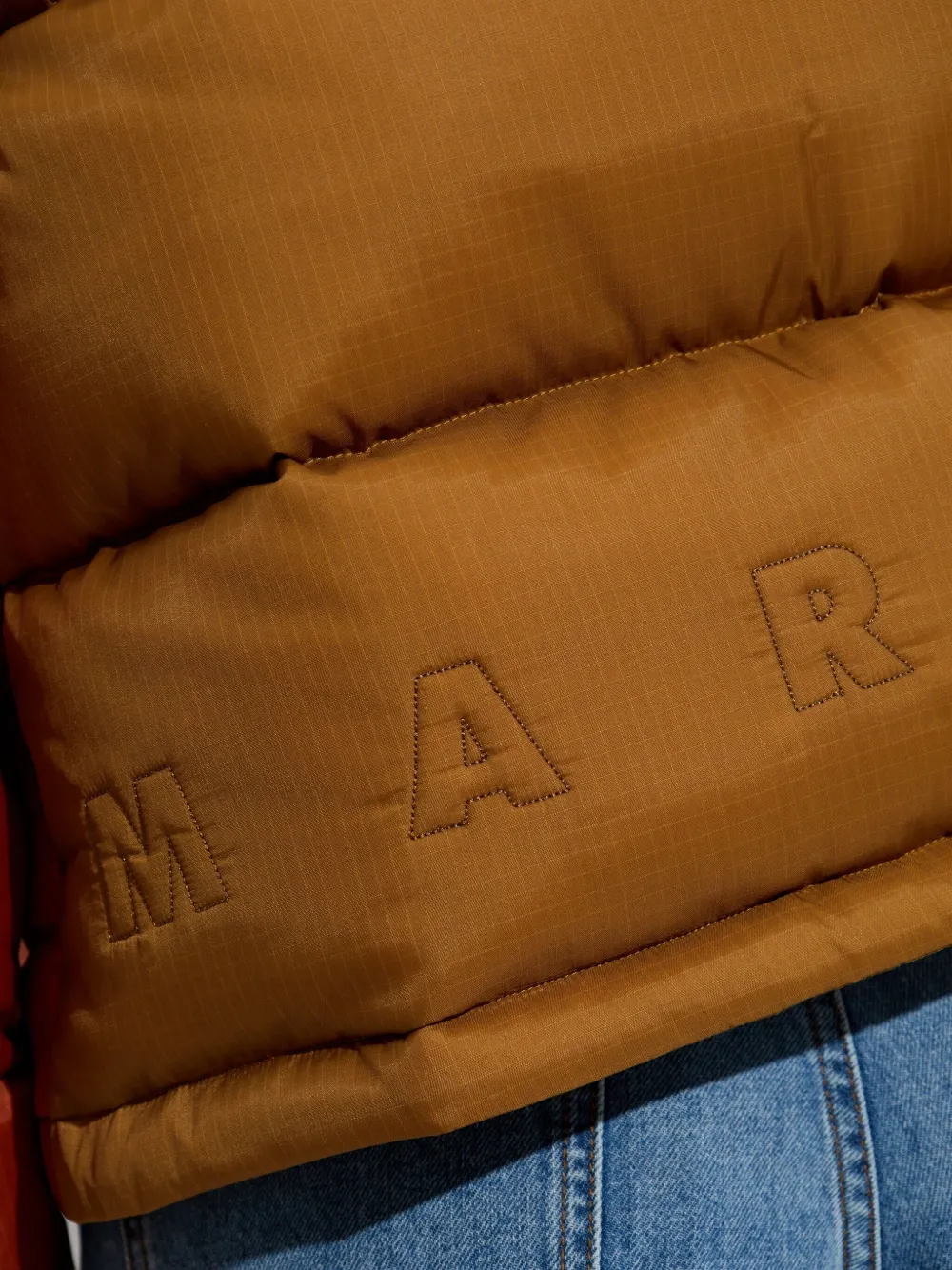 Marni Logo-embroidery Puffer Jacket In Brown