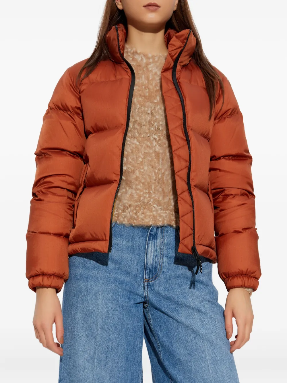Marni Logo-embroidery Puffer Jacket In Brown