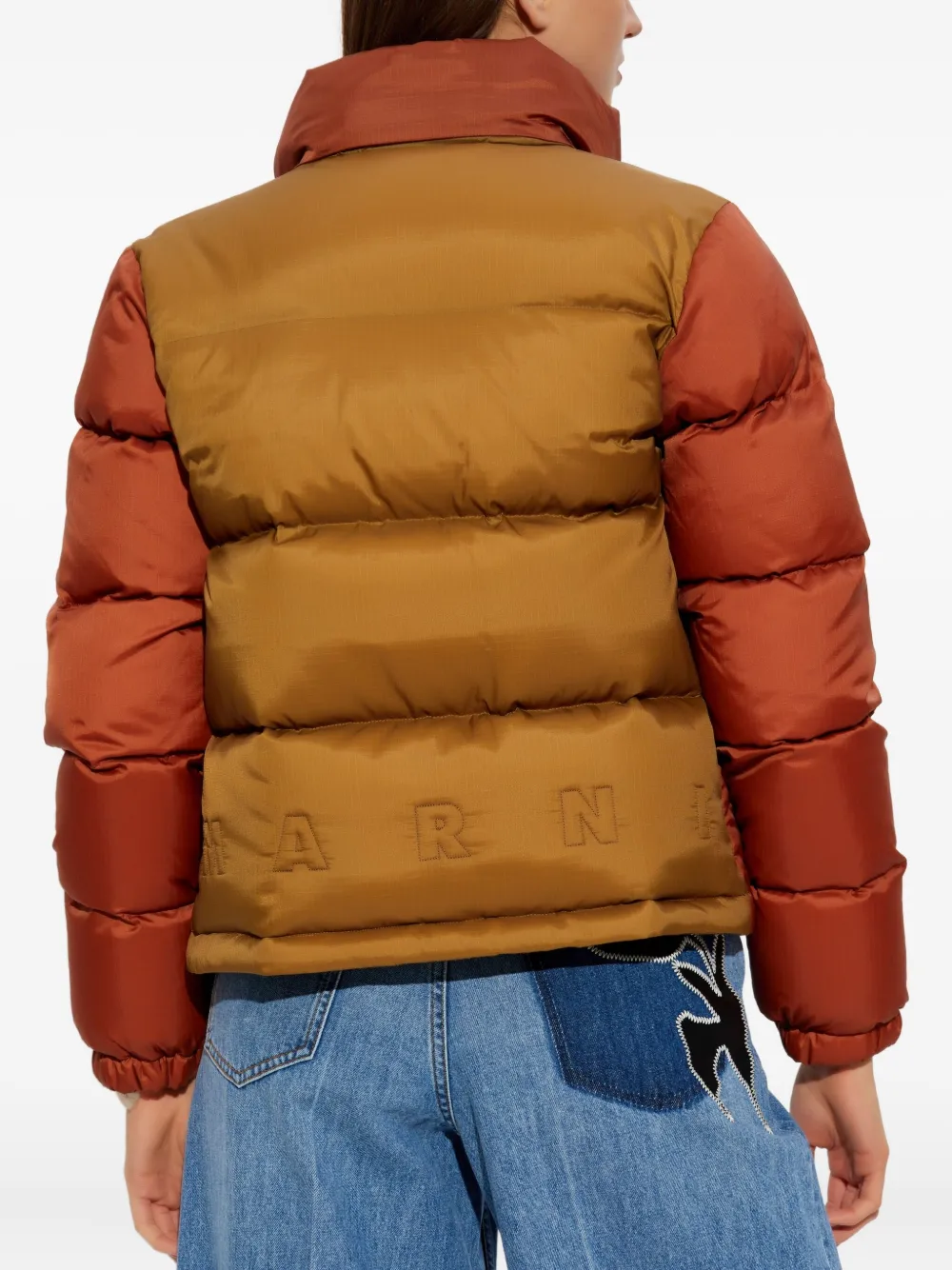 Marni Logo-embroidery Puffer Jacket In Brown