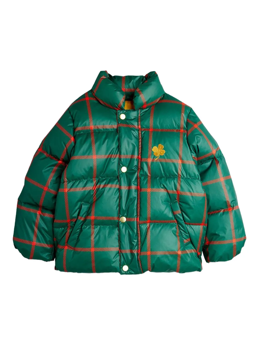 Mini Rodini plaid embroidered puffer jacket | Green | Image 1