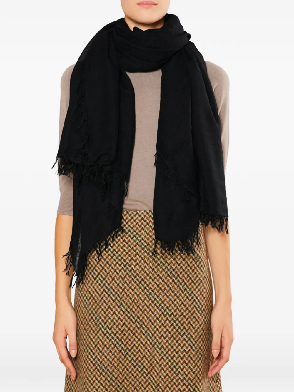 Faliero Sarti Enrica fringed scarf Zwart