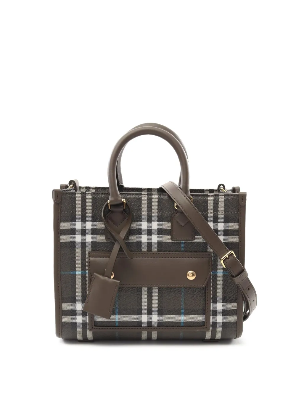 Pre-owned Burberry 2018-2025 Mini House Check Coated Canvas Freya Tote Satchel In Green