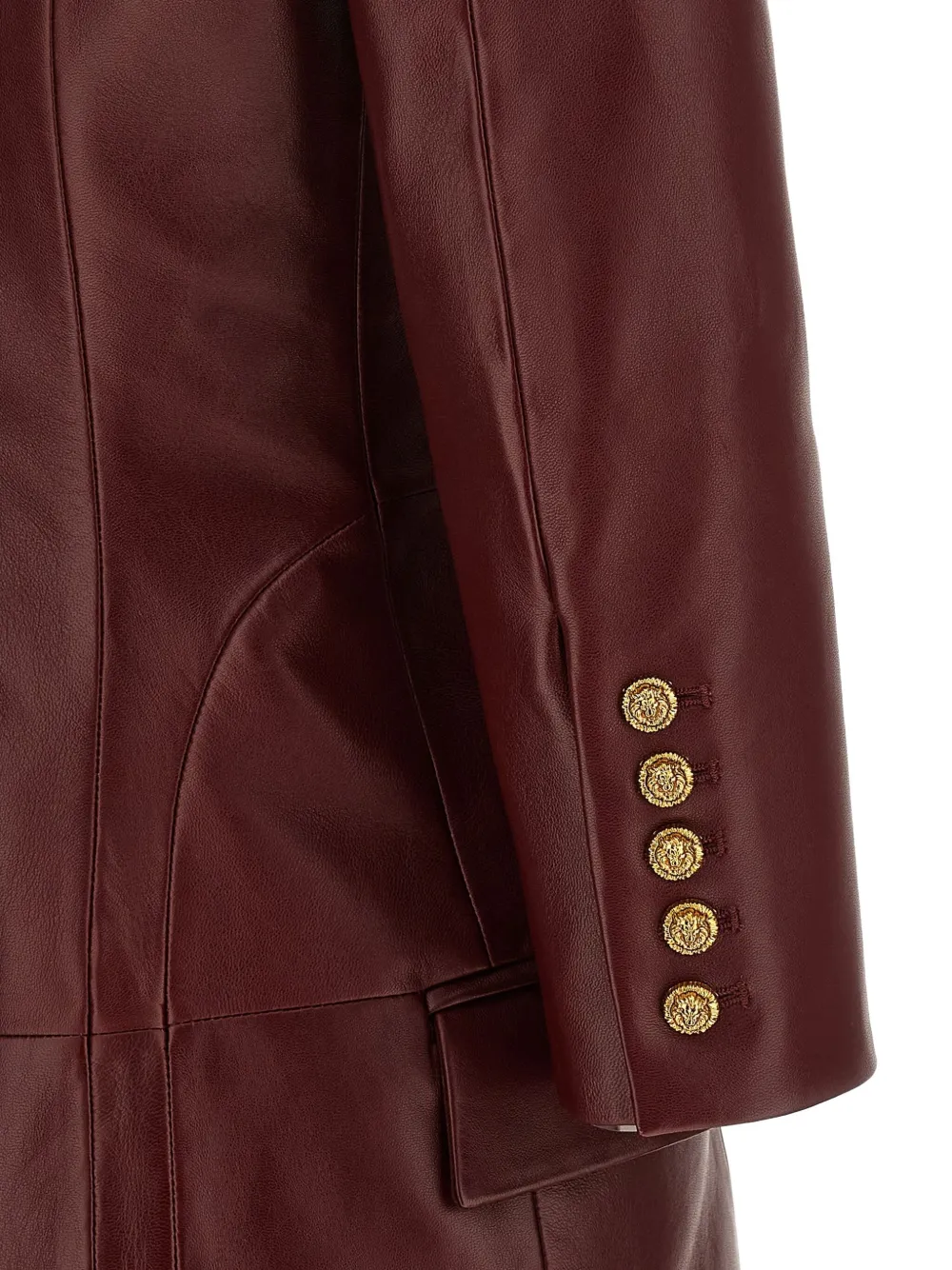 Balmain Leren mini-jurk met dubbele rij knopen Rood