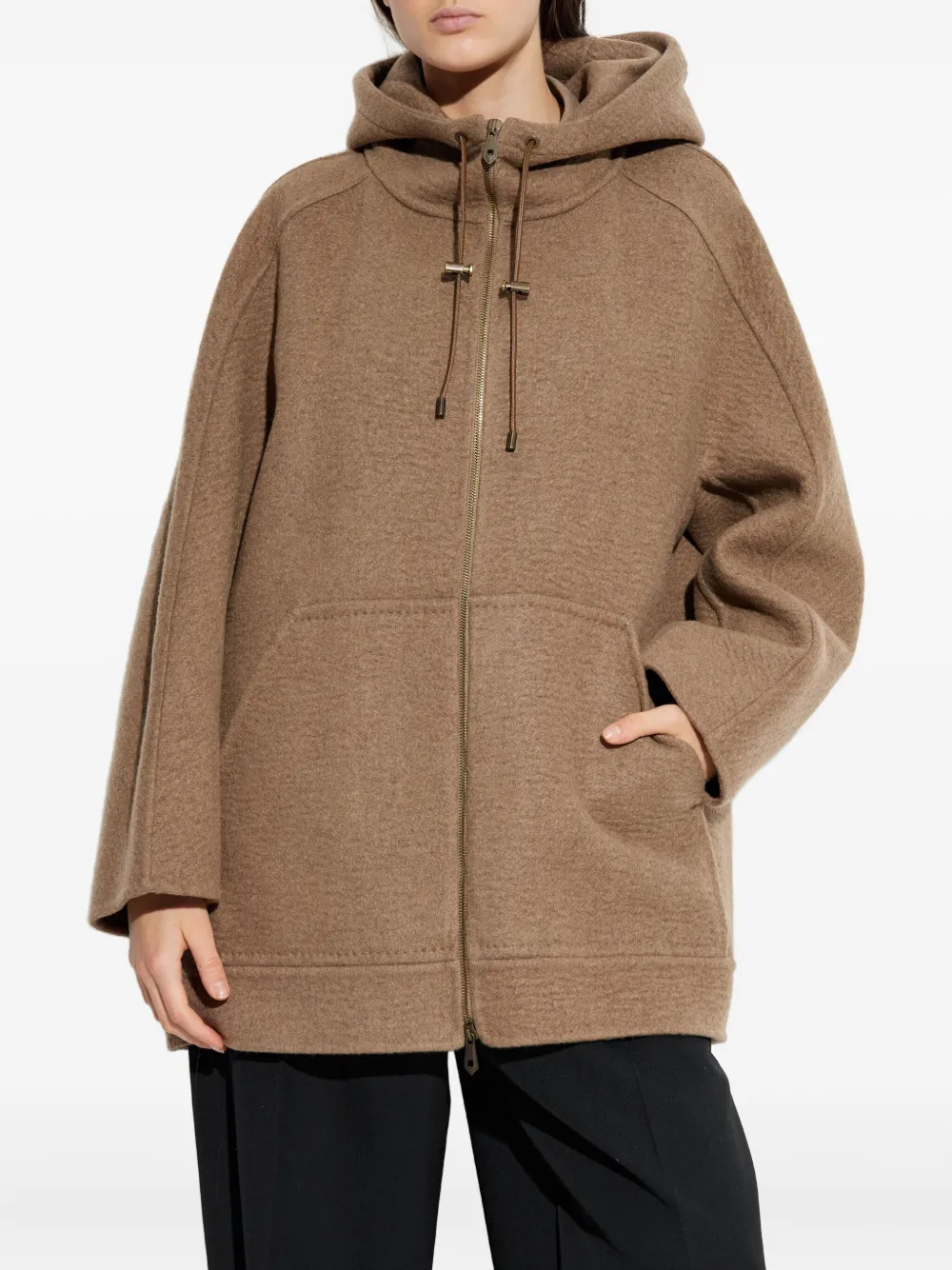 Max Mara Hooded Coat With Drawstring And Pockets In Brown