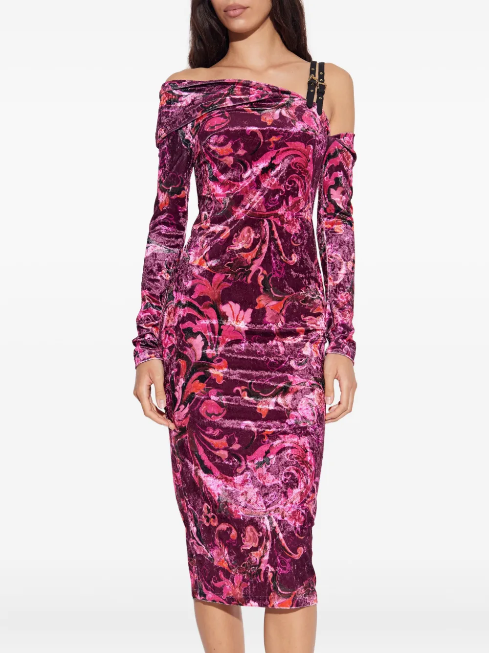 Versace Jeans Couture Off-shoulder midi-jurk met bloemen Roze