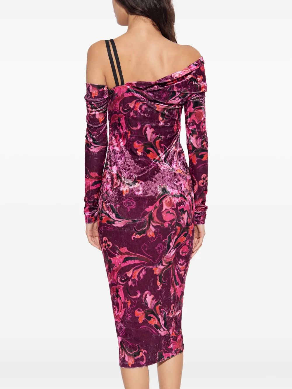 Versace Jeans Couture Off-shoulder midi-jurk met bloemen Roze