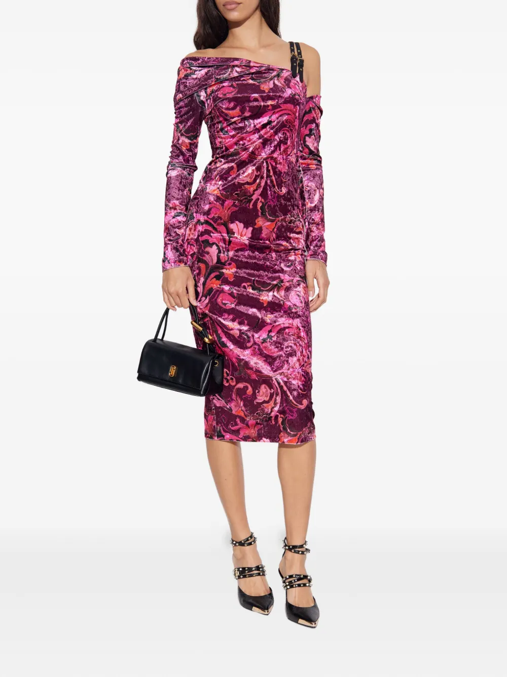 Versace Jeans Couture floral off-shoulder midi party dress - Roze