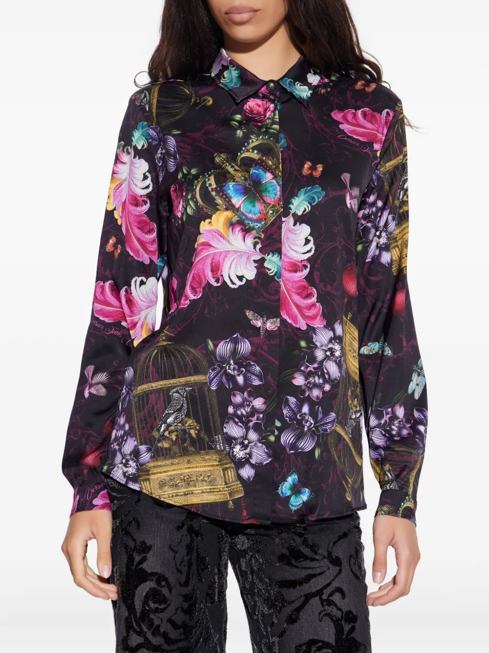 Versace Jeans Couture Blouse met verenprint Zwart