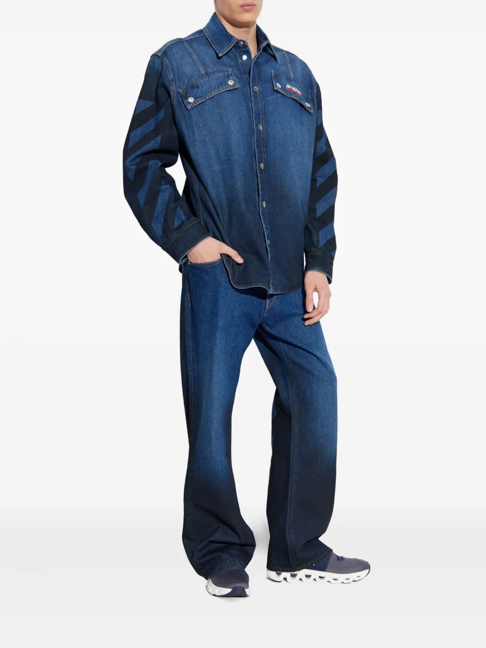 Off-white Logo-embroidered Jeans In Blue