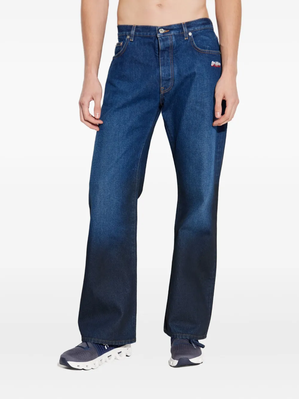 Off-white Logo-embroidered Jeans In Blue