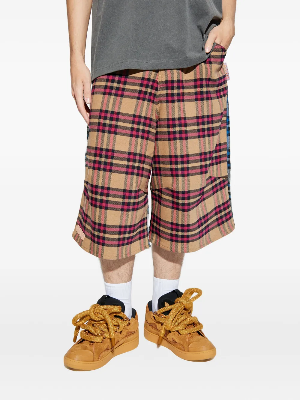 PDF Geruite denim jeans met vlak Beige