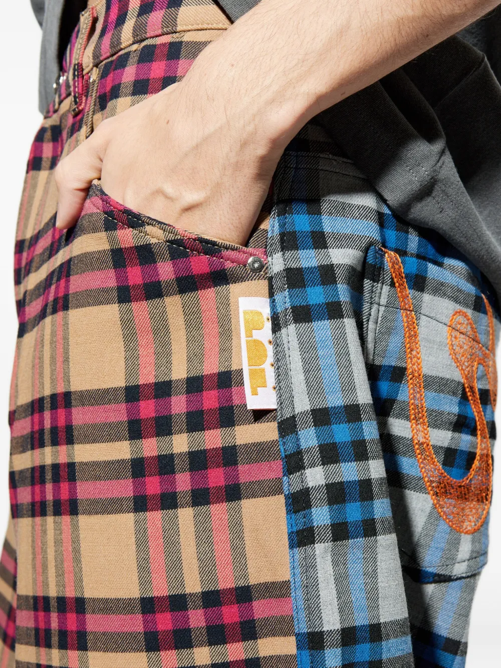 PDF Geruite denim jeans met vlak Beige