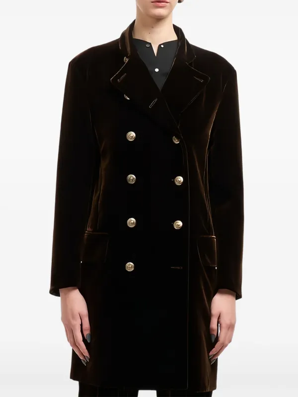 Giorgio Armani Velvet-effect Double-breasted Coat in Brown