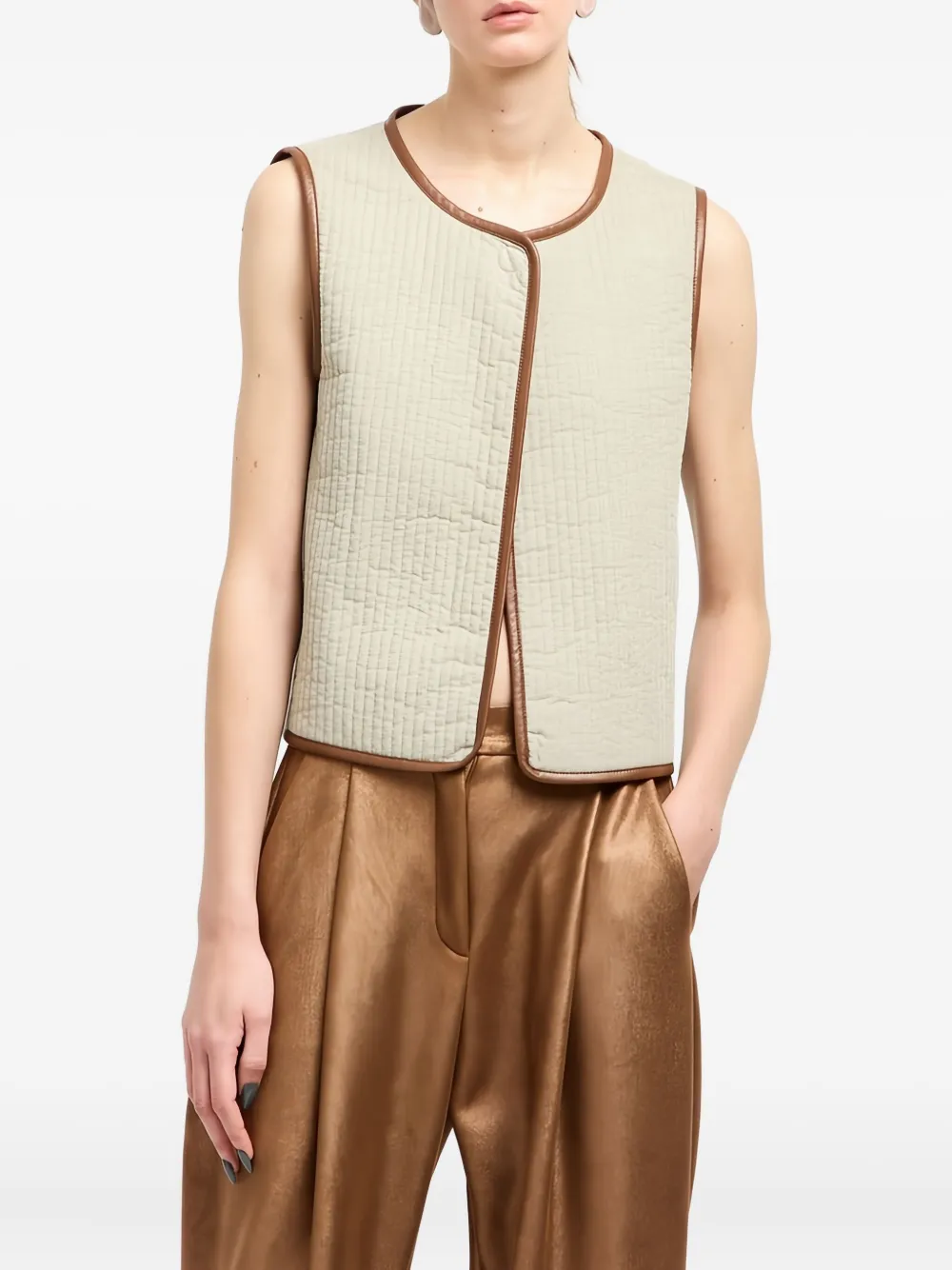 Giorgio Armani Quilted Silk Vest In Neutral
