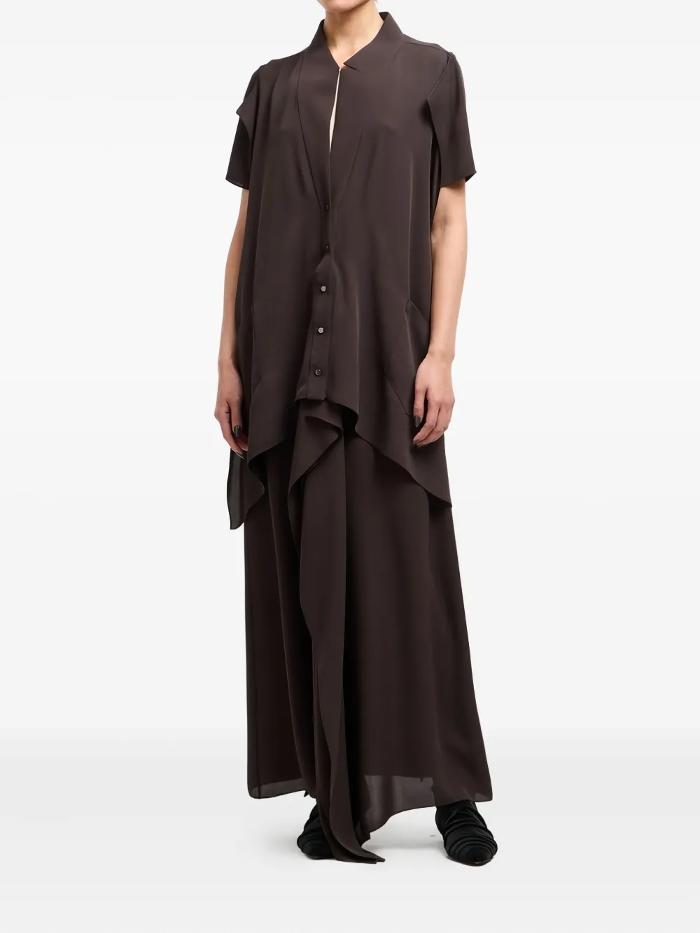 Giorgio Armani Button Layered Maxi Dress In Brown