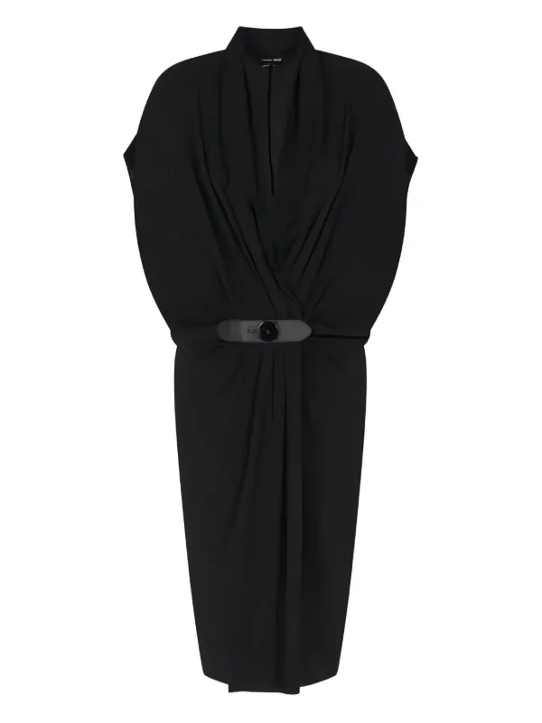 Giorgio Armani Belted Draped Dress in Black