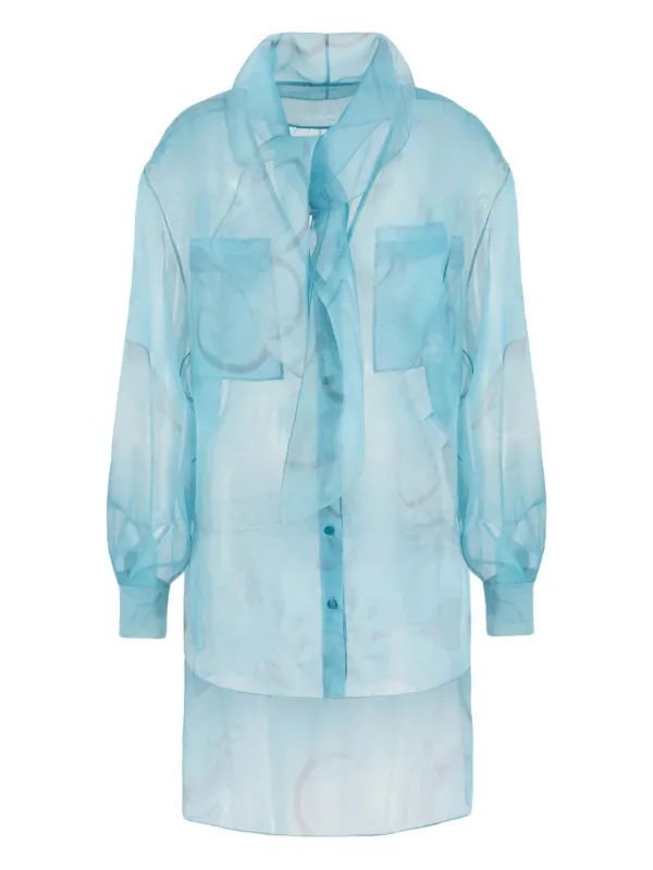 Giorgio Armani Floral-print Silk Shirt in Blue