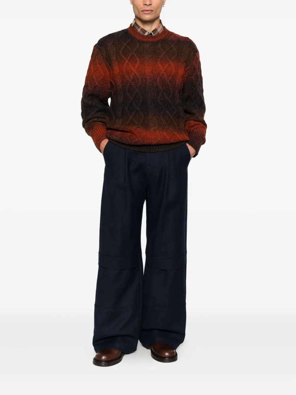 Seven Gauge Gradient-effect Cable-knit Jumper In Orange