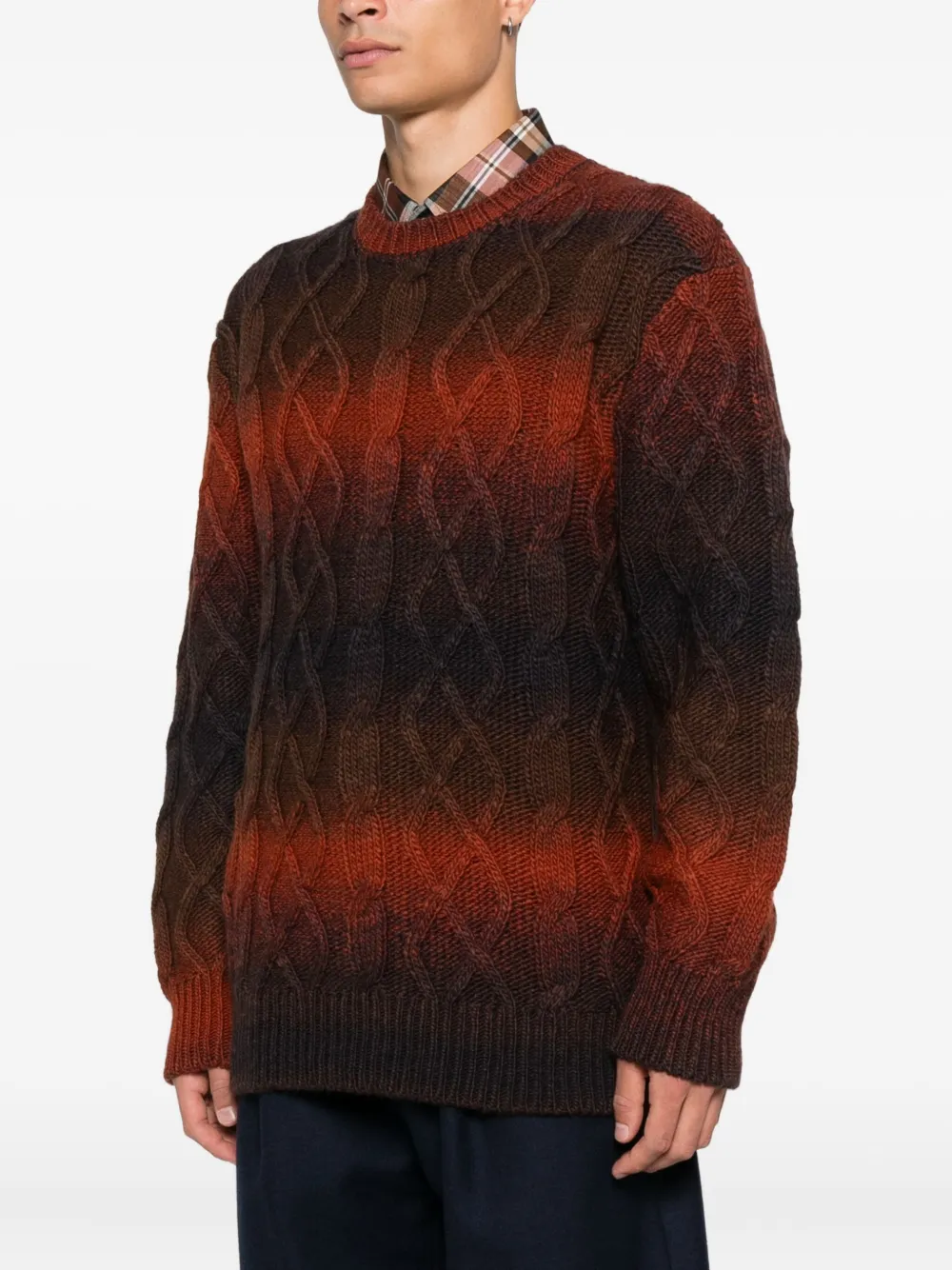 Seven Gauge Gradient-effect Cable-knit Jumper In Orange