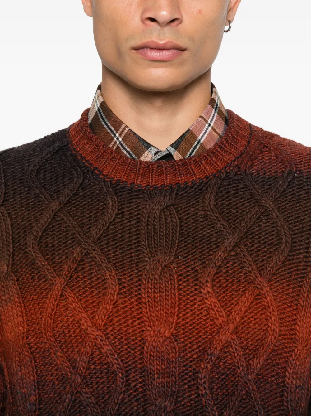 Seven Gauge Gradient-effect Cable-knit Jumper In Orange