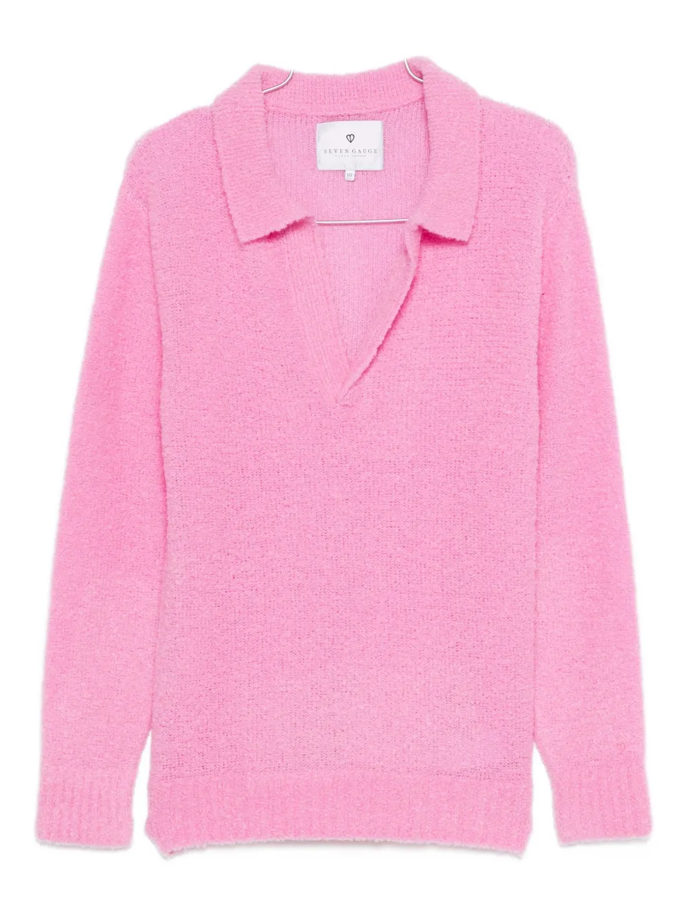 Seven Gauge Polo-collar V-neck Sweater In Pink
