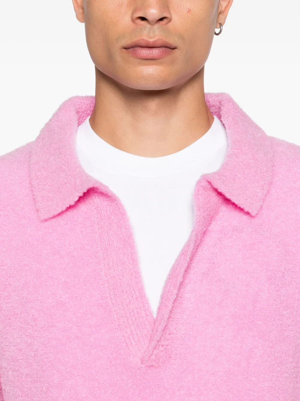 Seven Gauge Polo-collar V-neck Sweater In Pink