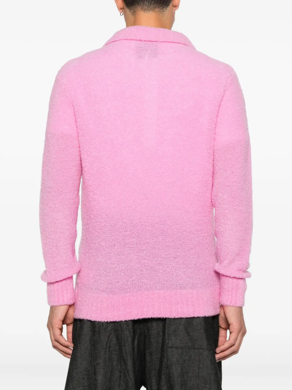 Seven Gauge Polo-collar V-neck Sweater In Pink