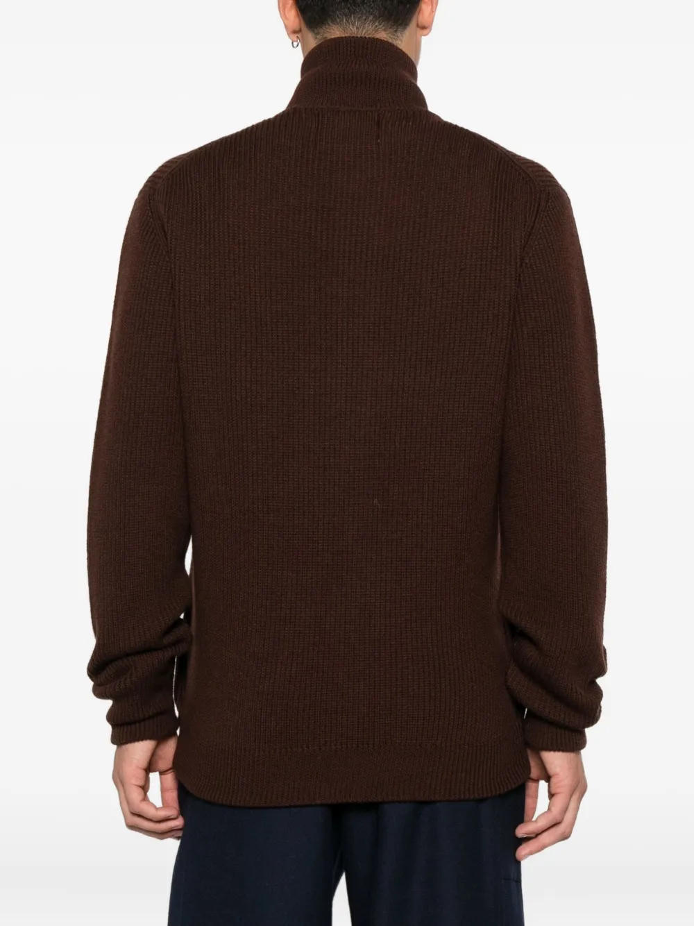 Seven Gauge Zip-up High-neck Cardigan In Brown
