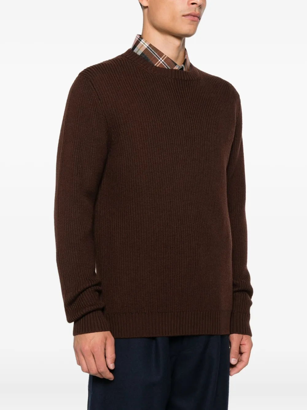 Seven Gauge Crew-neck Ribbed-knit Jumper In Brown