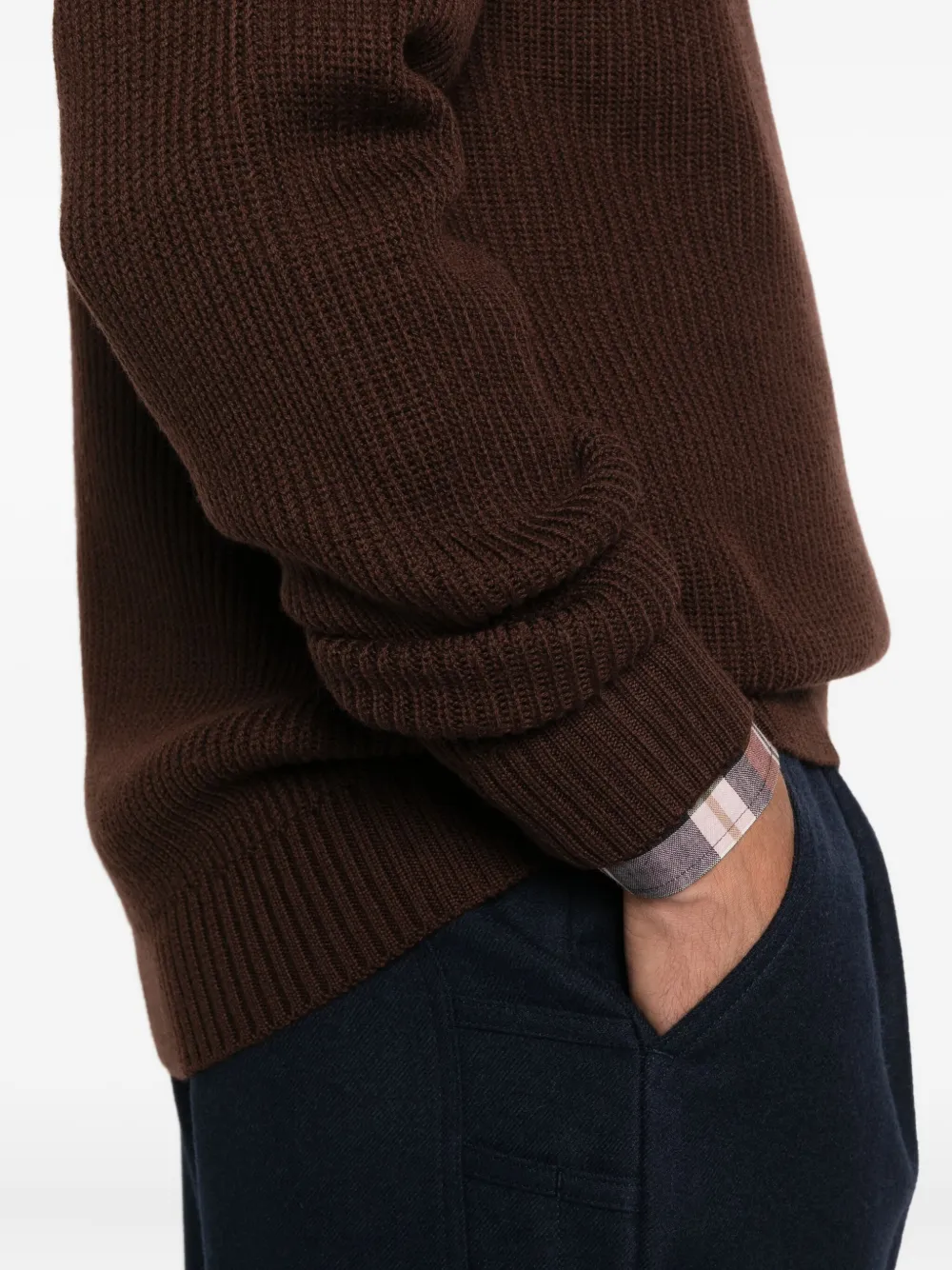 Seven Gauge Crew-neck Ribbed-knit Jumper In Brown