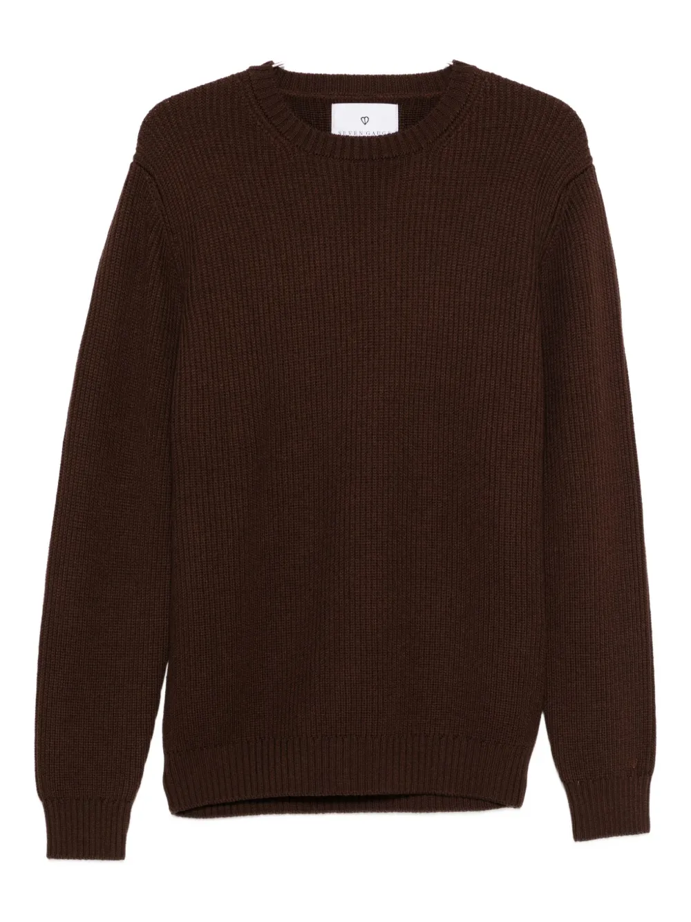 Seven Gauge Crew-neck Ribbed-knit Jumper In Brown