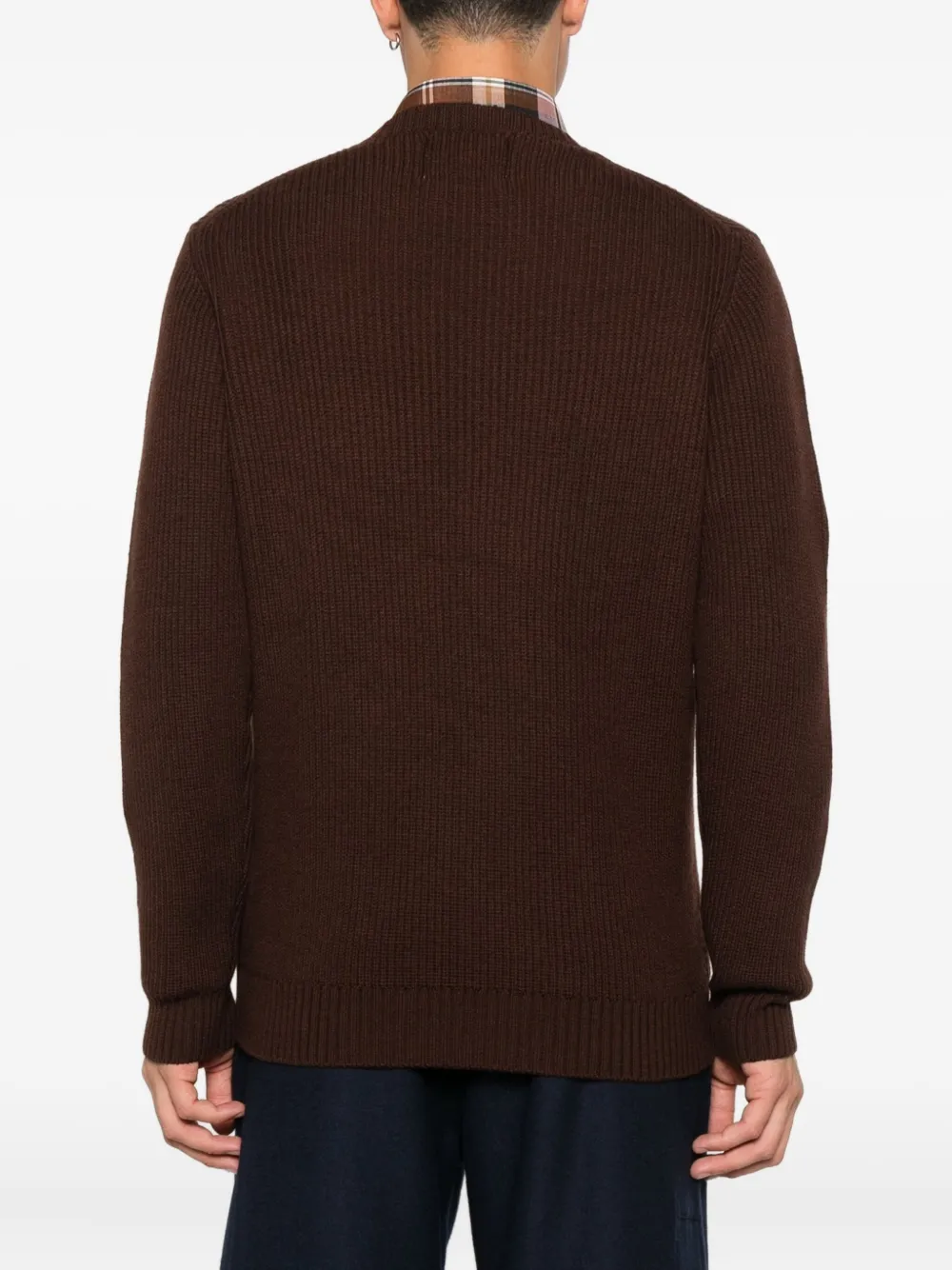 Seven Gauge Crew-neck Ribbed-knit Jumper In Brown