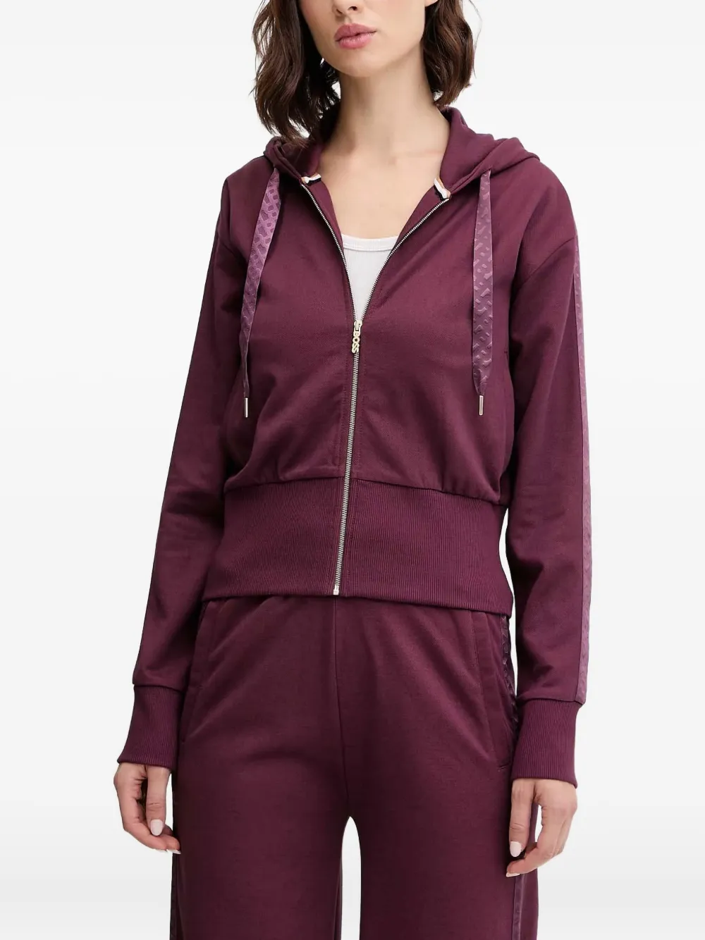 Hugo Boss Zip-up Hoodie In Burgundy