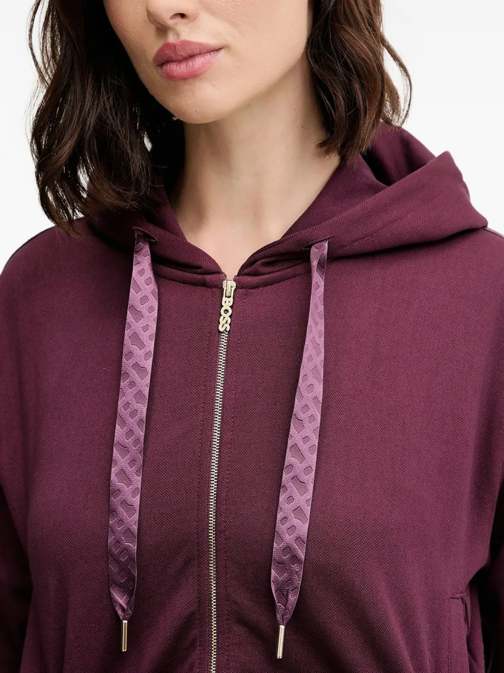 Hugo Boss Zip-up Hoodie In Burgundy